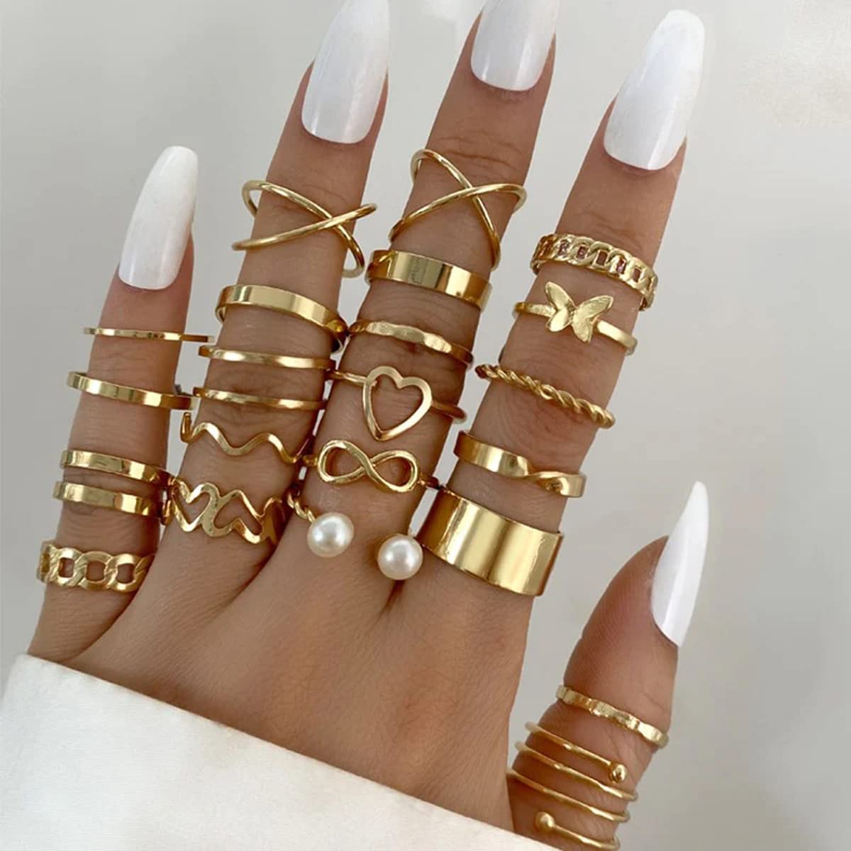 Plated Contemporary Stackable Rings Set - 22 Pieces